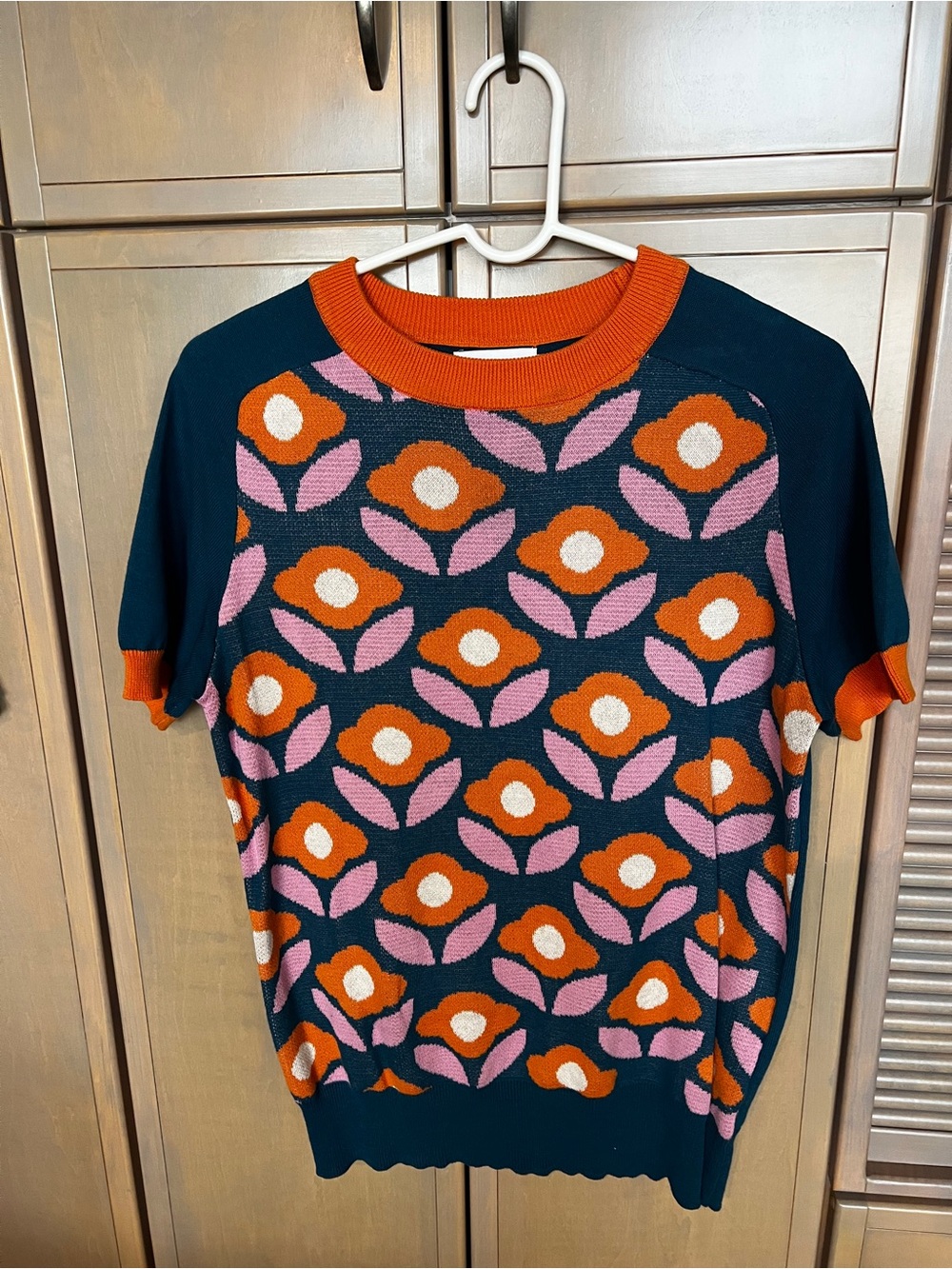 Floral Knit Top - Royal Blue, Orange & Pink